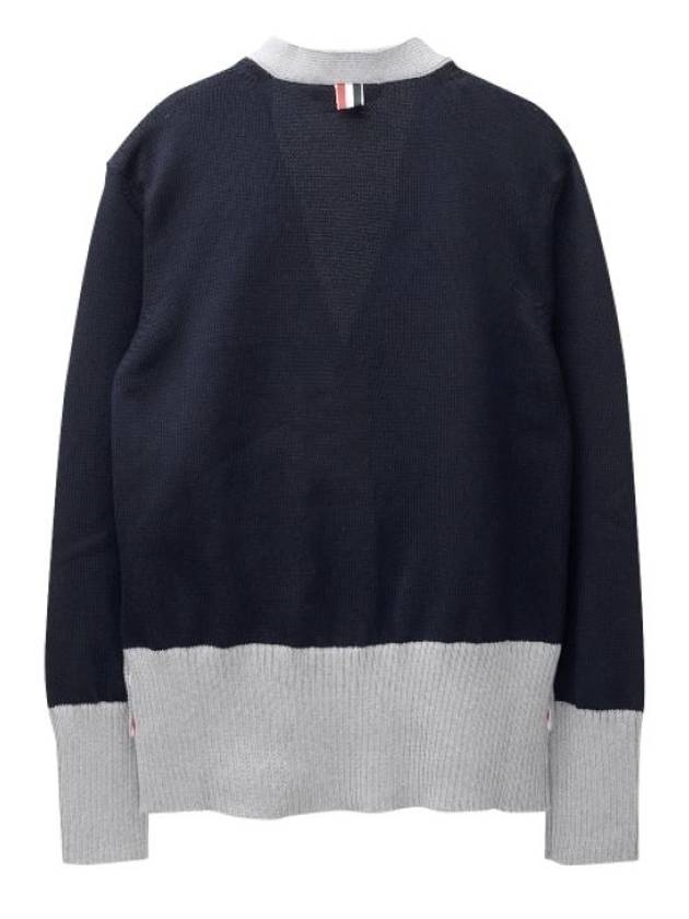 Three Stripe V Neck Cotton Cardigan Navy - THOM BROWNE - BALAAN 3