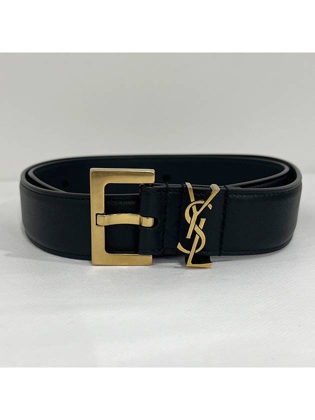 Monogram Buckle Leather Belt Black - SAINT LAURENT - BALAAN 4