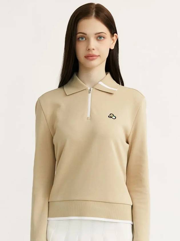 YOKO Collar Neck Half Zip Up Long Sleeve Sweatshirt BEIGE - 20THHOLE - BALAAN 4