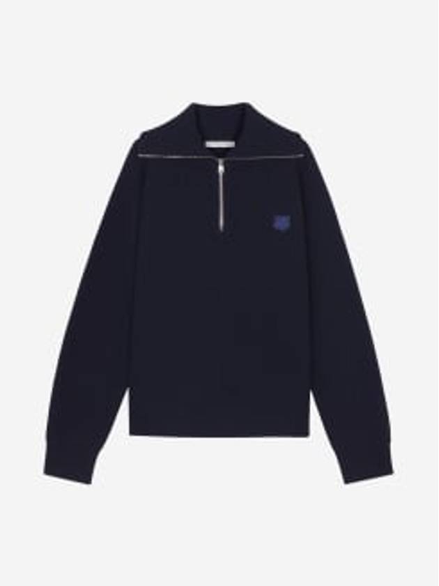 Fox Head Patch Half Zip Up Knit Top Navy - MAISON KITSUNE - BALAAN 2