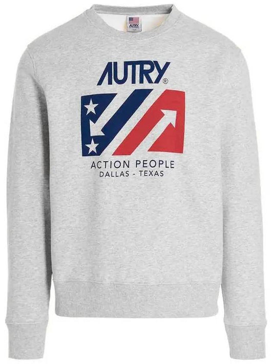 Logo Print Melange Sweatshirt Gray - AUTRY - BALAAN.