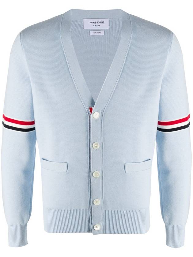 Milano Stitch Sprite Armband Cotton V-neck Cardigan Light Blue - THOM BROWNE - BALAAN 3