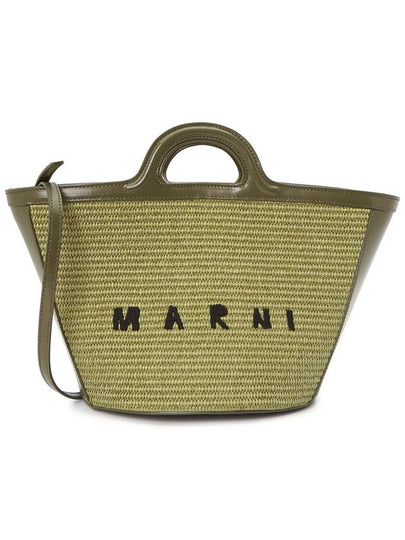 Leather Raffia Tropicalia Tote Bag Green - MARNI - BALAAN 2