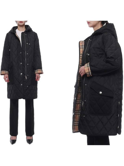 Women's Diamond Quilted Hoodie Single Coat Black - BURBERRY - BALAAN 2