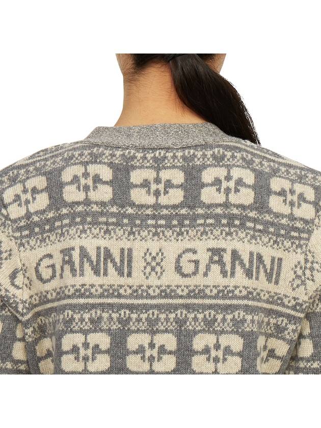 Women's Logo Wool Mix Cardigan Grey - GANNI - BALAAN 8