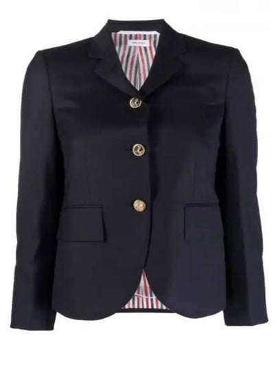 Women's Twill Slim Fit Single Breasted Wool Jacket Navy - THOM BROWNE - BALAAN 2