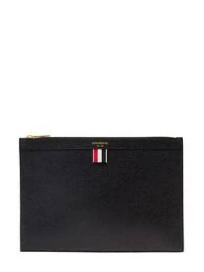 Pebble Grain Three Stripes Zipper Small Clutch Bag Black - THOM BROWNE - BALAAN 2