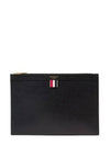 Pebble Grain Three Stripes Zipper Small Clutch Bag Black - THOM BROWNE - BALAAN 2