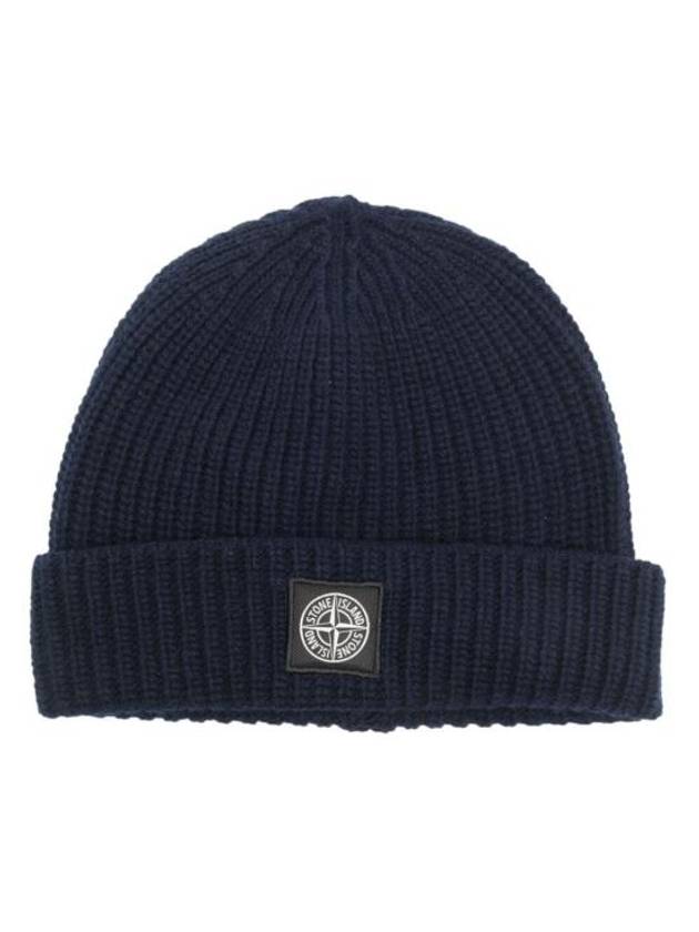 Logo Knit Beanie Navy - STONE ISLAND - BALAAN 1