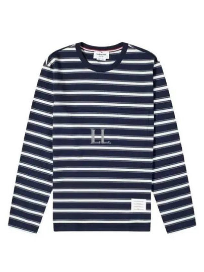 Stripe Jersey Oversized Long Sleeve T-Shirt Navy - THOM BROWNE - BALAAN 2