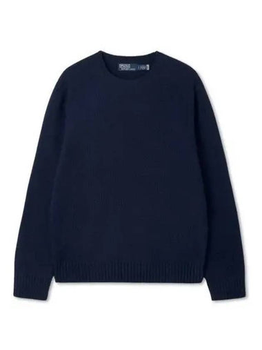 Suede Patch Wool Cashmere Sweater Blue - POLO RALPH LAUREN - BALAAN 1