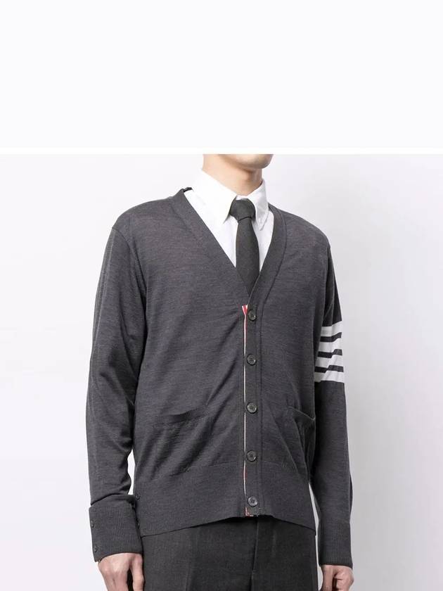 Men's Sustainable Classic Diagonal Wool Cardigan Dark Grey - THOM BROWNE - BALAAN 4