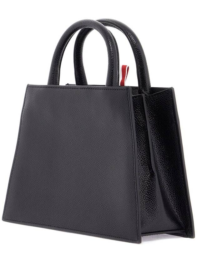 Pebble Grain Leather Mini Trapezoid Tote Bag Black - THOM BROWNE - BALAAN 3