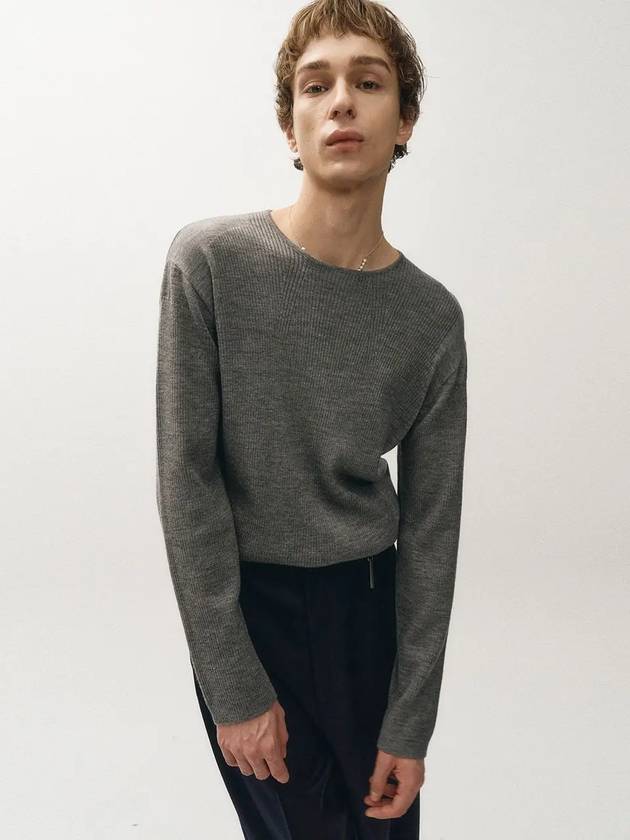 Micro ribbed square neck knit gray - NOIRER - BALAAN 8