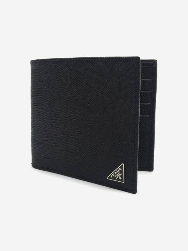 Triangle Logo Saffiano Half Wallet Black - PRADA - BALAAN 3