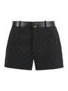 high rise monogram canvas leather shorts black - GUCCI - BALAAN.