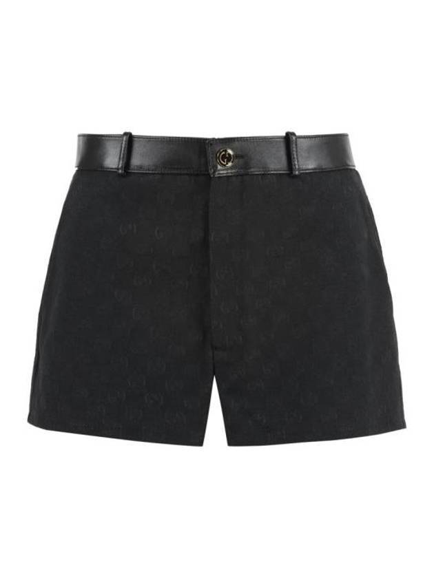 high rise monogram canvas leather shorts black - GUCCI - BALAAN.