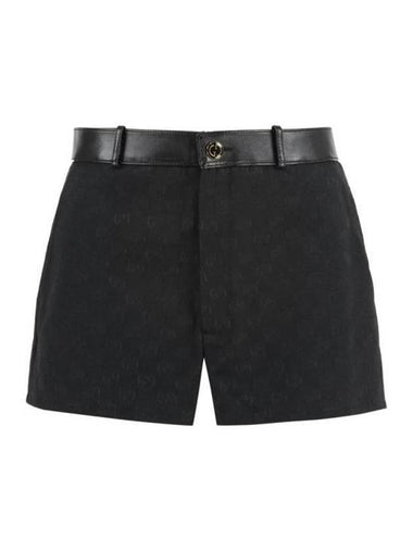 High Rise Monogram Canvas Leather Shorts Black - GUCCI - BALAAN 1