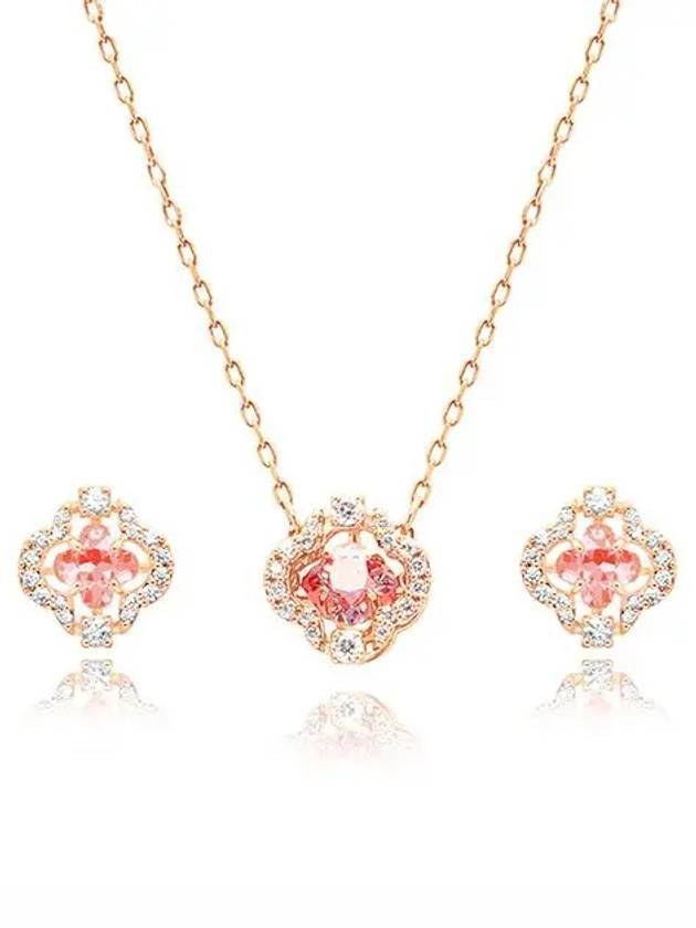 Una Sparkling Dance Clover Earrings Necklace Set Pink Rose Gold - SWAROVSKI - BALAAN 1