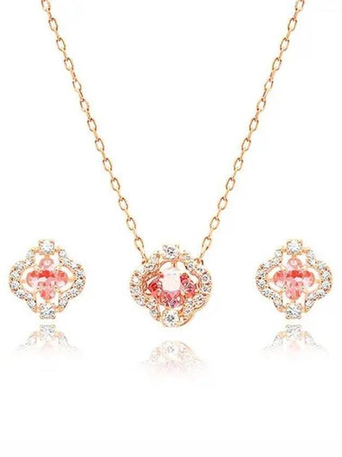 Una Sparkling Dance Clover Earrings Necklace Set Pink Rose Gold - SWAROVSKI - BALAAN 1