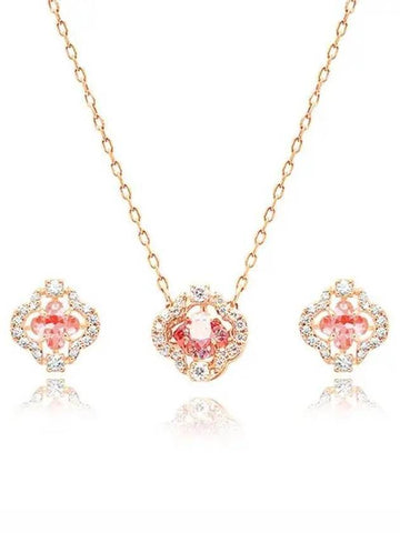 Una Sparkling Dance Clover Earrings Necklace Set Pink Rose Gold - SWAROVSKI - BALAAN 1