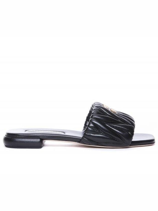 Matelasse Nappa Leather Slippers Black - MIU MIU - BALAAN 1