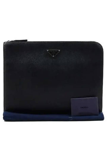 2VN003 Saffiano silver triangle logo document folder clutch - PRADA - BALAAN 1