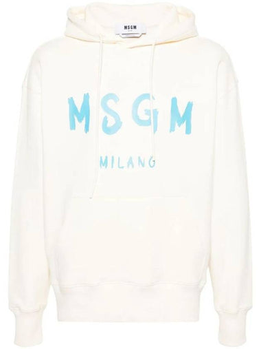 Brushed Logo Print Cotton Hoodie Ivory - MSGM - BALAAN 1