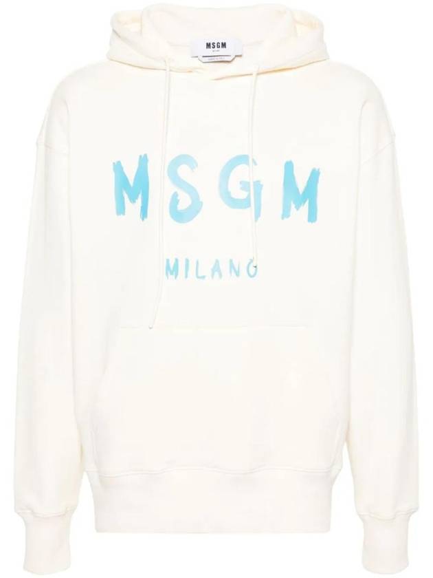 Brushed Logo Print Cotton Hoodie Ivory - MSGM - BALAAN 1