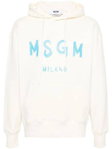 Brushed Logo Print Cotton Hoodie Ivory - MSGM - BALAAN 1