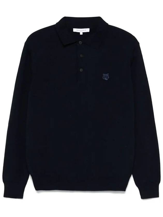 Fox Motif Knitted Polo Shirt Ink Blue - MAISON KITSUNE - BALAAN 2