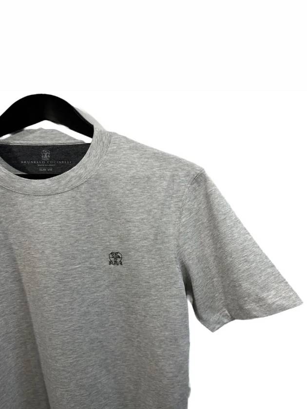 Embroided Logo Crewneck Cotton Short Sleeve T-Shirt Grey - BRUNELLO CUCINELLI - BALAAN 3