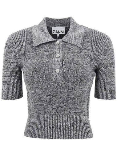 Knit Rib PK Shirt Gray Melange - GANNI - BALAAN 1