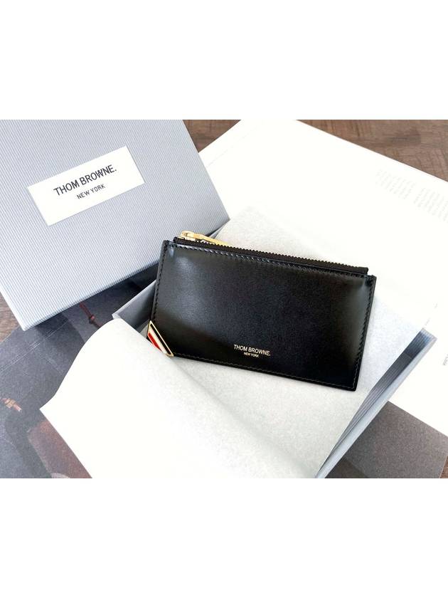 Three Stripe Tab Enamel Corner Zipper Card Wallet Black - THOM BROWNE - BALAAN 11