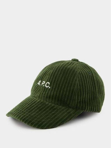 Charlie Embroidered Logo Corduroy Ball Cap Forest Green - A.P.C. - BALAAN 1