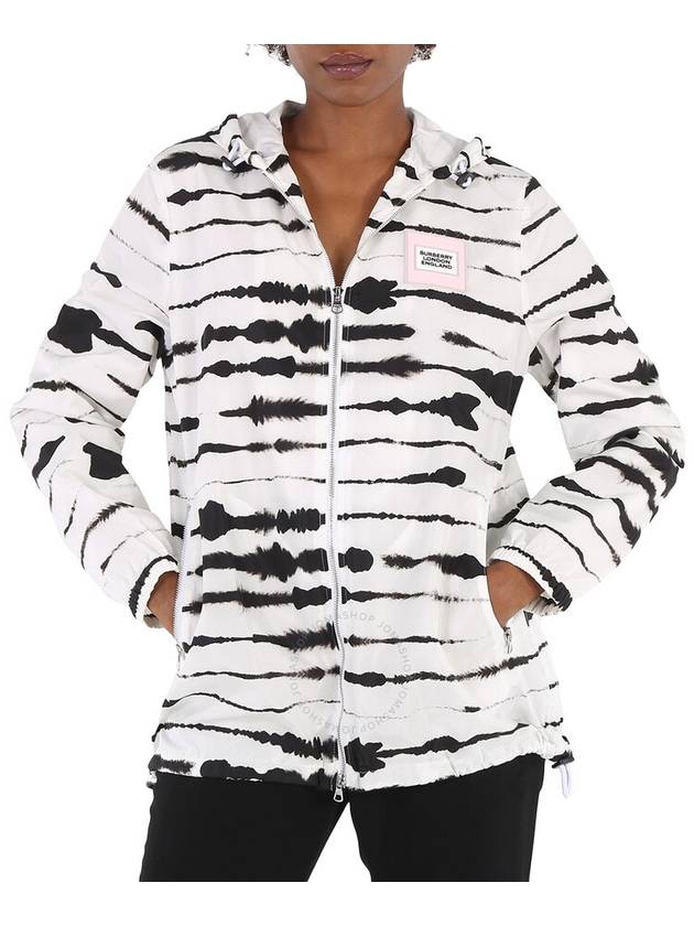 Women's Watercolor Print Hooded Jacket Black White - BURBERRY - BALAAN 2