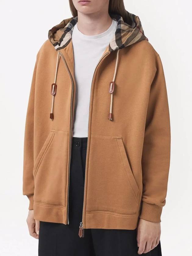 Cotton Check Hooded Zip-Up Camel - BURBERRY - BALAAN.