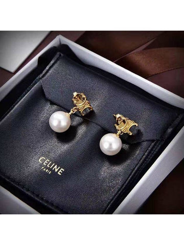 Triomphe logo pearl earrings - CELINE - BALAAN 1