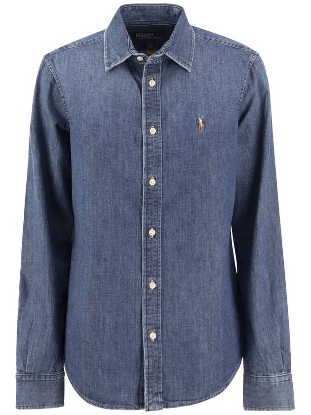 Embroidered Logo Denim Shirt Blue - POLO RALPH LAUREN - BALAAN 2