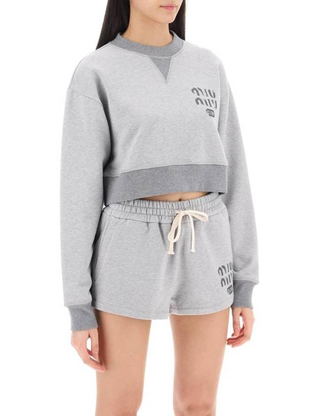 Cropped Logo Print Sweatshirt Grey - MIU MIU - BALAAN 3