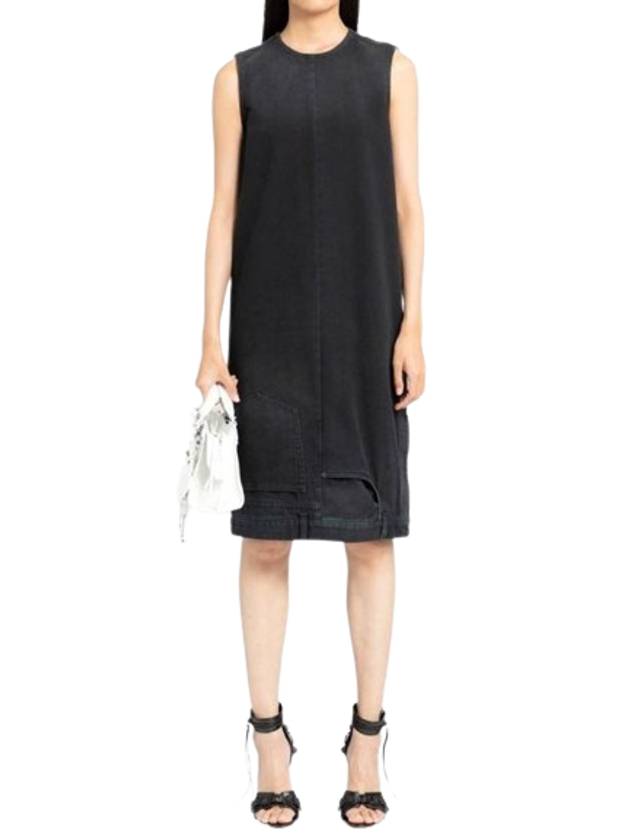 Upside Down Denim Round Neck Sleeveless Midi Dress Black - BALENCIAGA - BALAAN 1