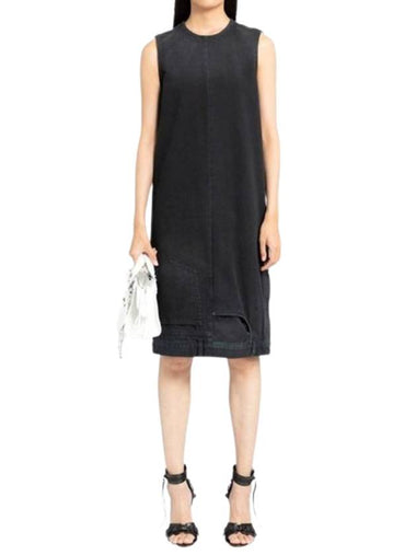 Upside Down Denim Round Neck Sleeveless Midi Dress Black - BALENCIAGA - BALAAN 1