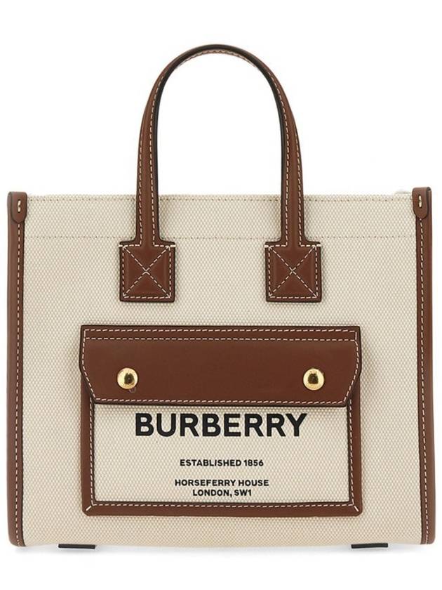 Mini Two-Tone Canvas and Leather Freya Tote Bag Natural Tan - BURBERRY - BALAAN 3