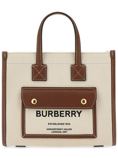 Mini Two-Tone Canvas and Leather Freya Tote Bag Natural Tan - BURBERRY - BALAAN 2