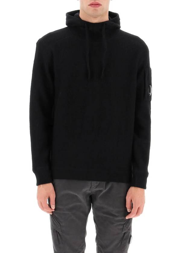 Lens Patch Merino Wool Hoodie Black - CP COMPANY - BALAAN 3