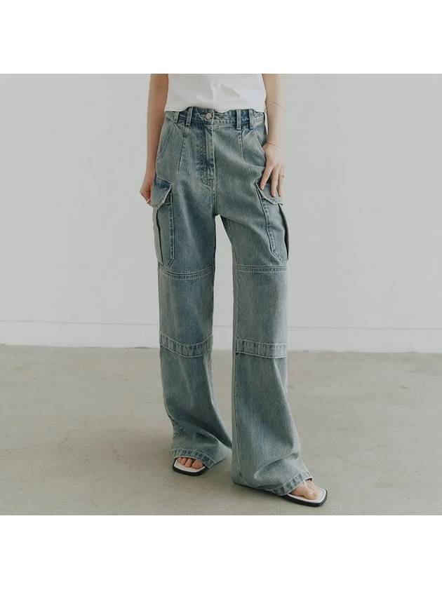 Utility Cargo Denim Wide Pants Blue - NOIRER FOR WOMEN - BALAAN 2