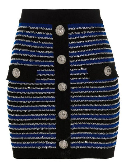 Striped Button Skirt AF1LB290KD73 - BALMAIN - BALAAN 2