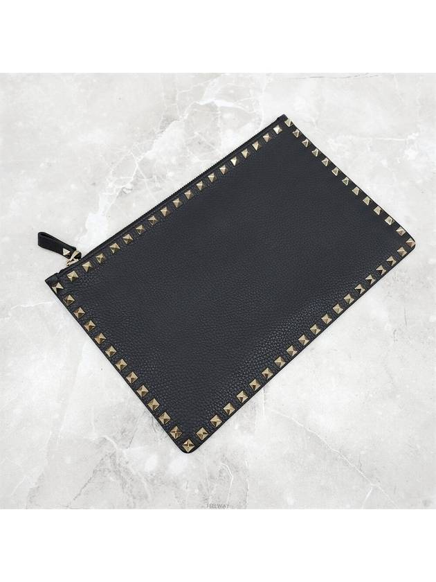 Lux You Black Gold Rockstud Leather Clutch Bag - VALENTINO - BALAAN 6