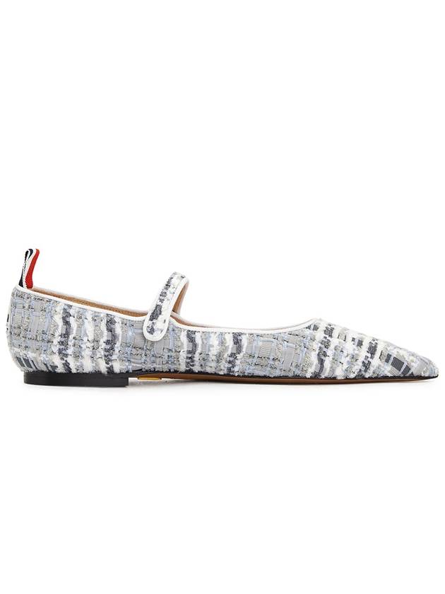 Prince Of Wales Check Chenille Tweed Pointed Toe Thom John Flat Medium Grey - THOM BROWNE - BALAAN 5