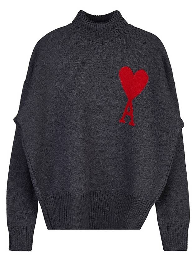 Big Heart Logo Wool Knit Turtleneck Grey - AMI - BALAAN 11